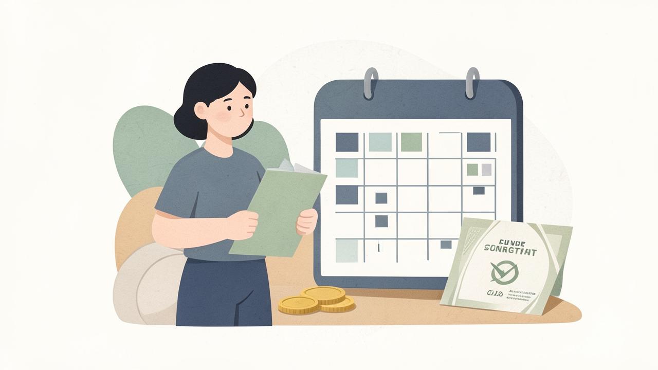 Illustration of a student with an application folder beside a calendar marking a funding deadline